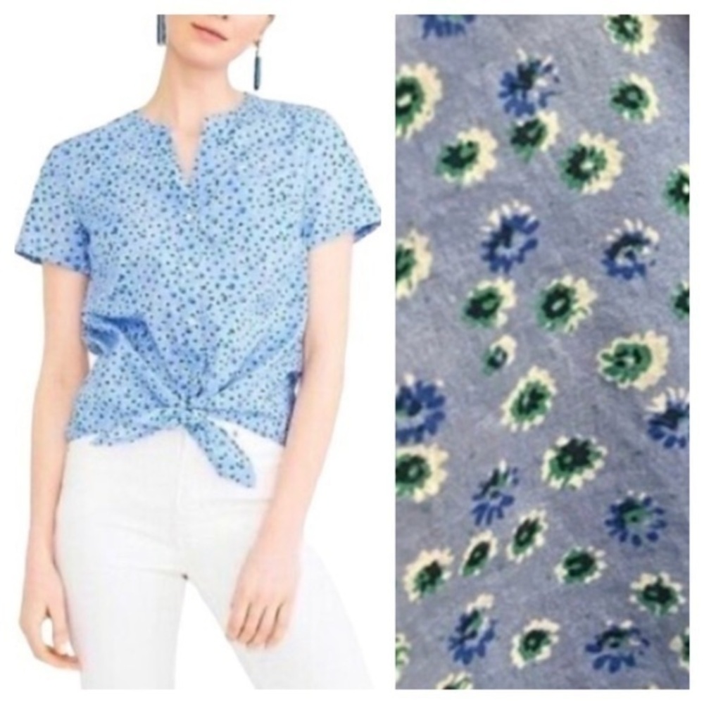 J. Crew Blue Etoile Ditsy Peri Floral Front Tie Blouse XXS